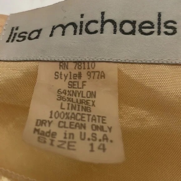 VINTAGE LISA MICHAELS GOLD LACE SEE THROUGH Women's SKIRT SUIT, SIZE 14 - Picture 9 of 9